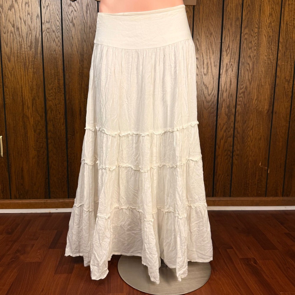 White Fairycore Flowy Tiered Maxi Skirt Reformation Womens 2 Prairie Coquette